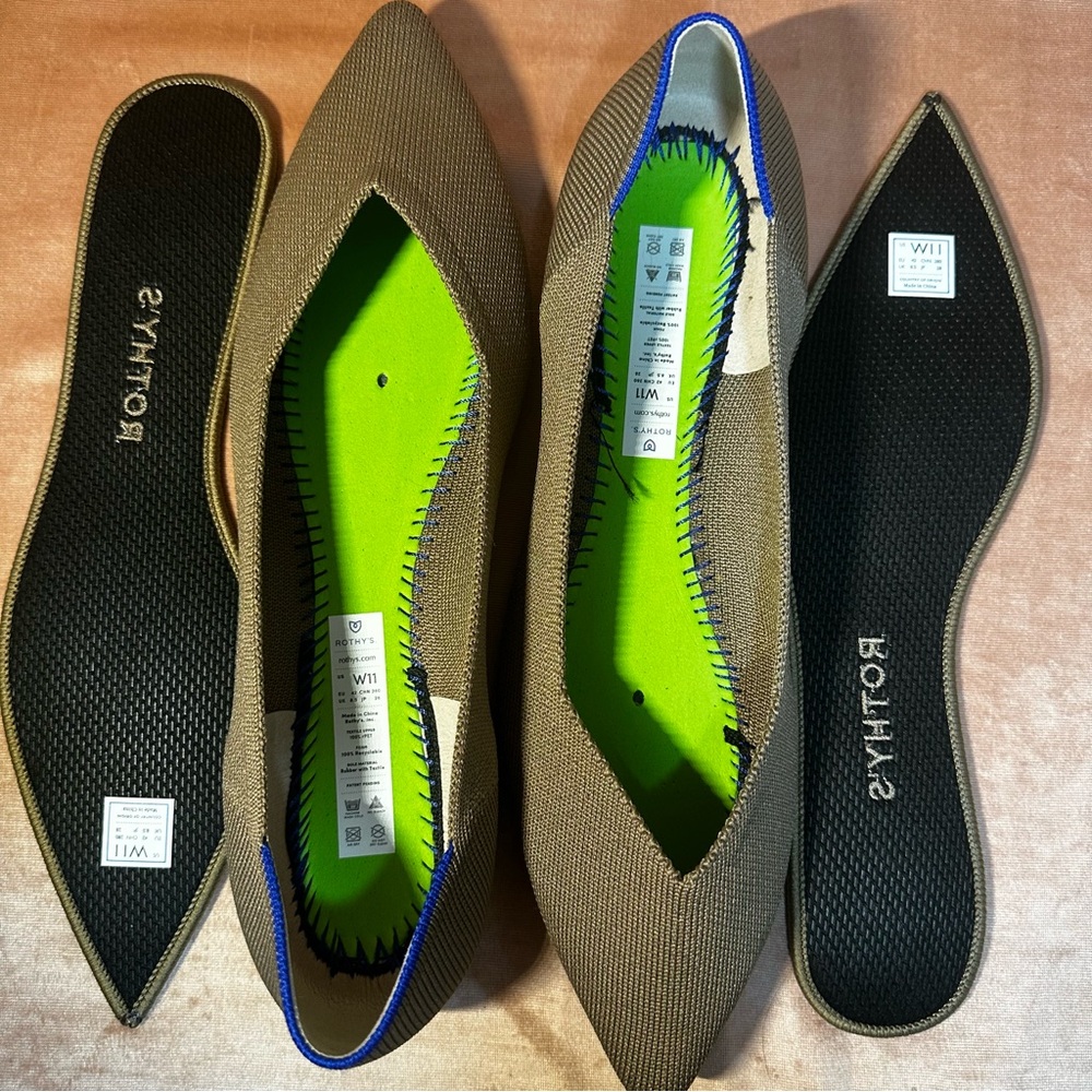 Rothy’s the point ballet flats portobello tan turtle cheetah sole classic sz 11